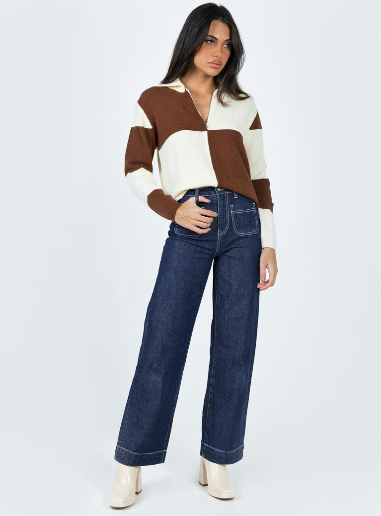 Pembroke Sweater Brown / Cream Princess Polly  Cropped 