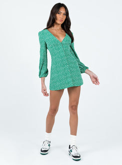 product Princess Polly V-Neck  Kiata Long Sleeve Mini Dress Green / Floral