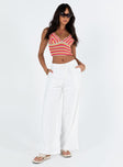 Front view of model wearing  front Princess Polly High Waisted Pants High Waisted Pants High Waisted Pants  Ogilvie Linen Blend Pants White