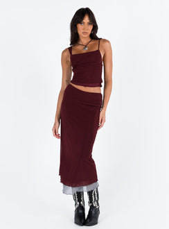 product Motel Tresha Skirt Mesh Burgundy 199 Princess Polly  Midi Skirts 
