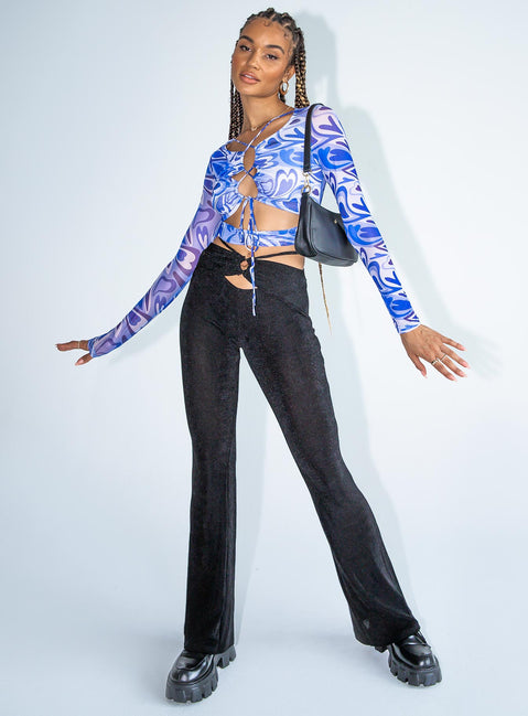 front view of model wearing Princess Polly Saunders Long Sleeve Top Blue 