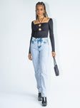 front view of model wearing Princess Polly Willowe Denim Jeans Mid Rise 