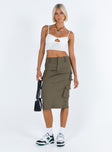 product Alida Cargo Midi Skirt Olive Green Princess Polly  Mini Skirts 