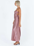 Front view of model wearing  front Princess Polly High Neck  Long Nights Maxi Dress Purple