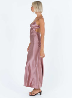 Front view of model wearing  front Princess Polly High Neck  Long Nights Maxi Dress Purple