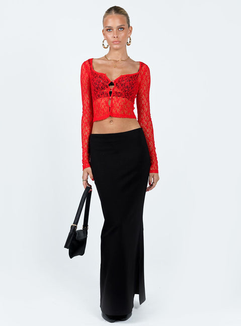 product Princess Polly Full Sleeves Square Neck  Kenar Long Sleeve Top Red