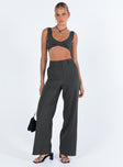 Two piece set Crop top Twist detail at bust Invisible zip fastening at side Pants Belt looped waist  Front button and zip fastening  Twin hip pockets