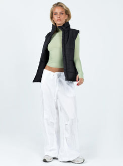 Puffer vest Windbreaker material High neck Zip front fastening Twin hip pockets Non-stretch Fully lined 