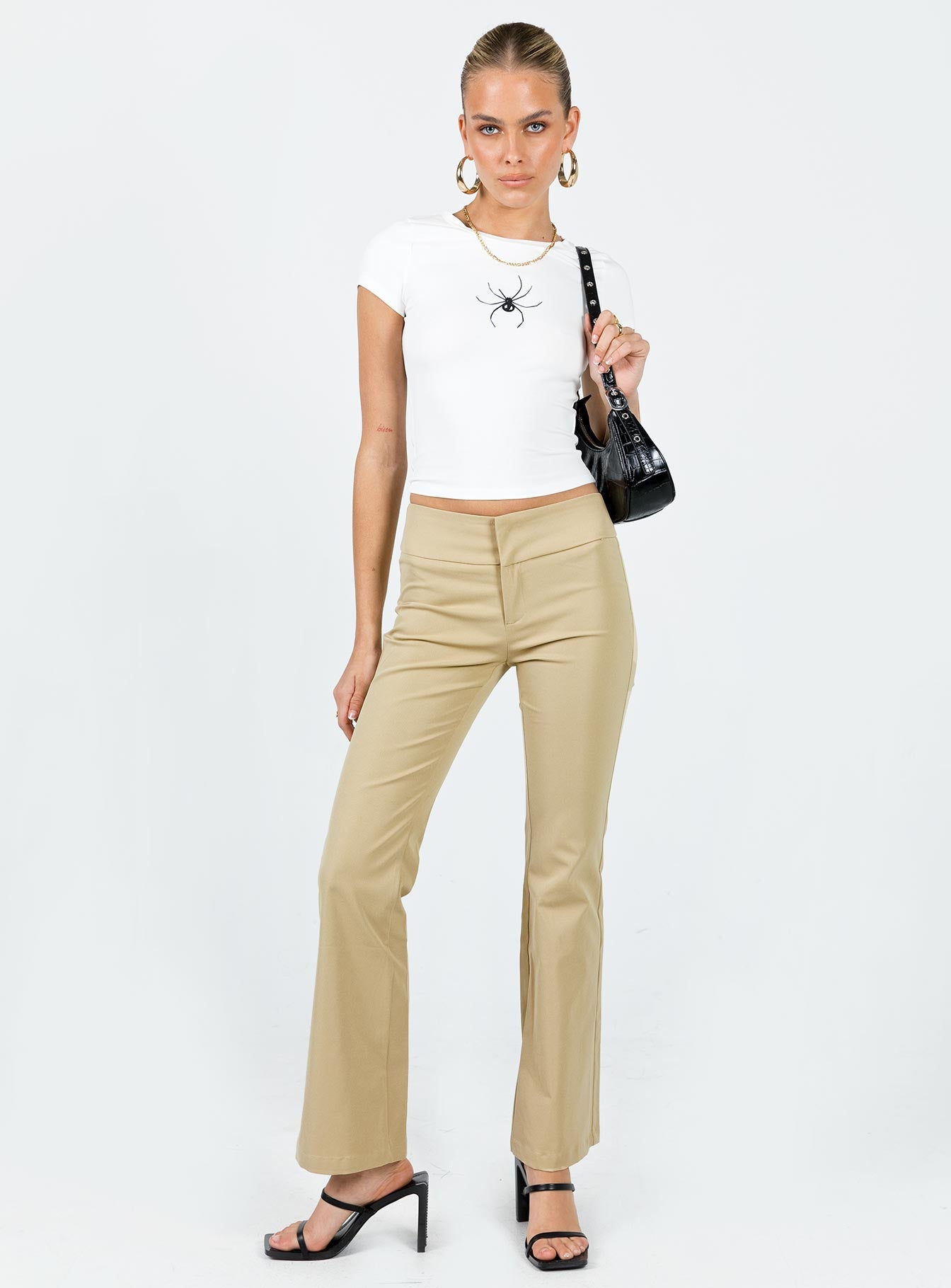 Front view of model wearing  front Princess Polly Short Sleeves Square Neck  Archana Top White