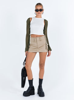 side view of model wearing Princess Polly Savi Long Sleeve Cardigan Green Cropped 