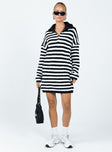 Front view of model wearing  front Princess Polly Crew Neck  Deverell Sweater Dress Black / White