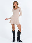 product Princess Polly Crew Neck  Rafter Long Sleeve Mini Dress Beige