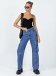 front view of model wearing Princess Polly Darla Cargo Denim Jeans High Waisted 