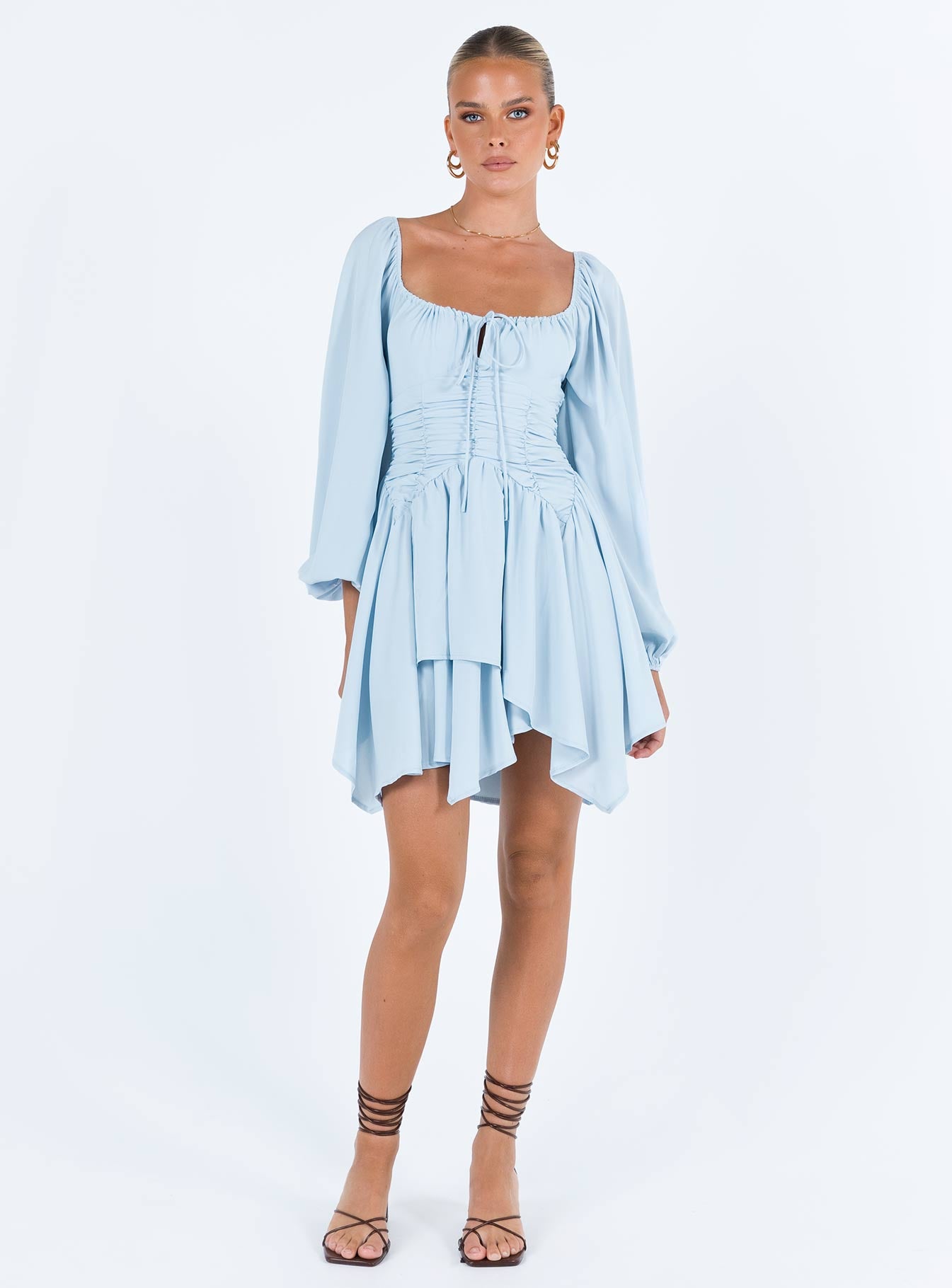 product Princess Polly High Neck  Barrett Long Sleeve Mini Dress Blue