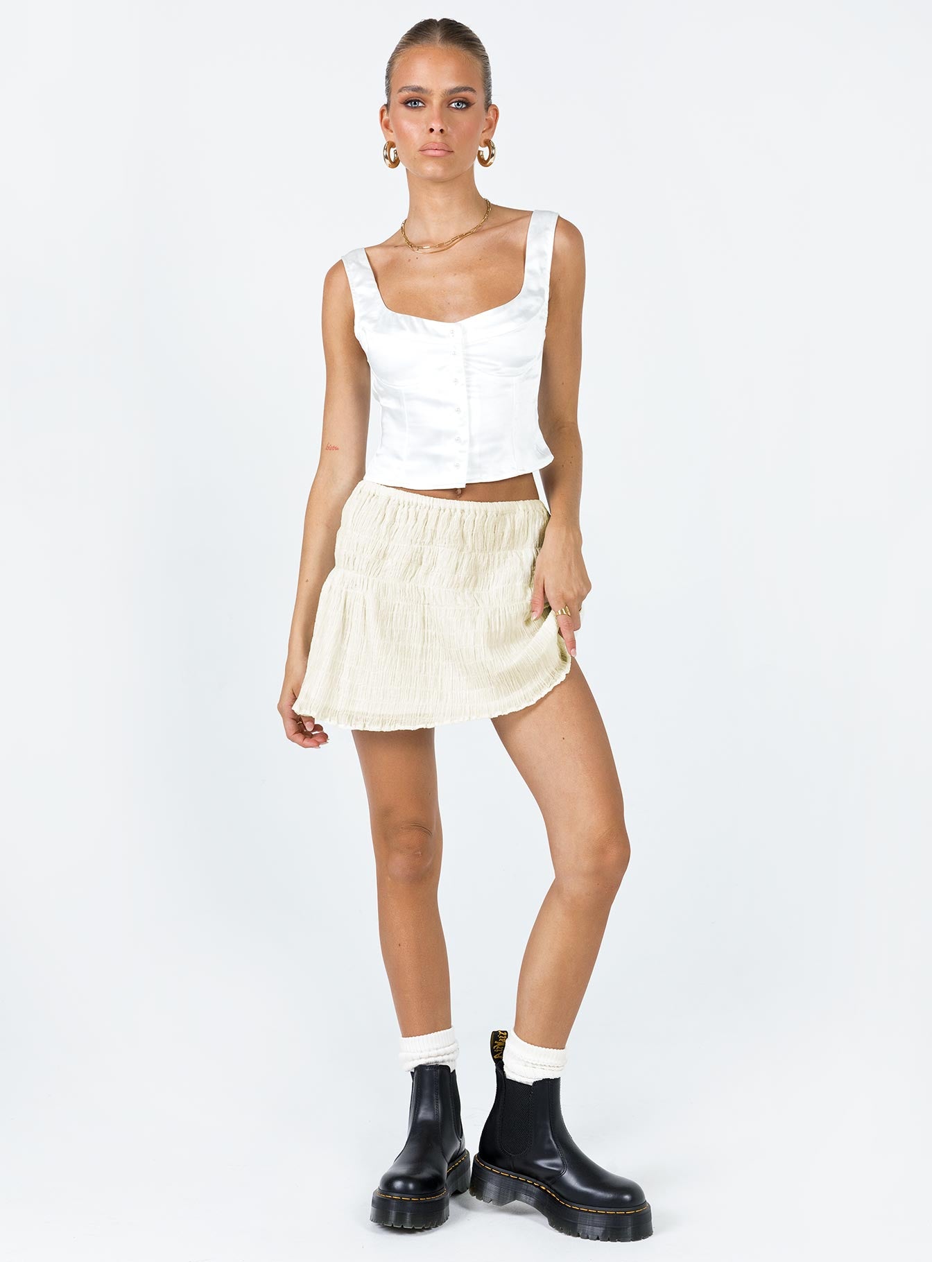 product Crinkle Cotton Mini Skirt Ivory Princess Polly  Mini Skirts 