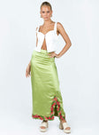 Front view of model wearing  front Kenzie Maxi Skirt Green Princess Polly  Maxi 