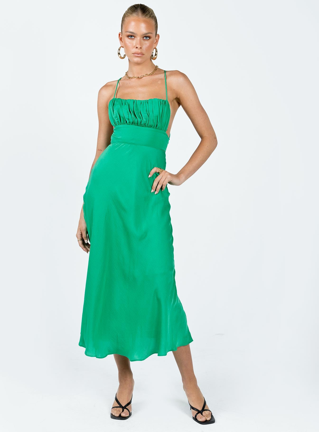 product Princess Polly Square Neck Square Neck Square Neck  Veno Midi Dress Green