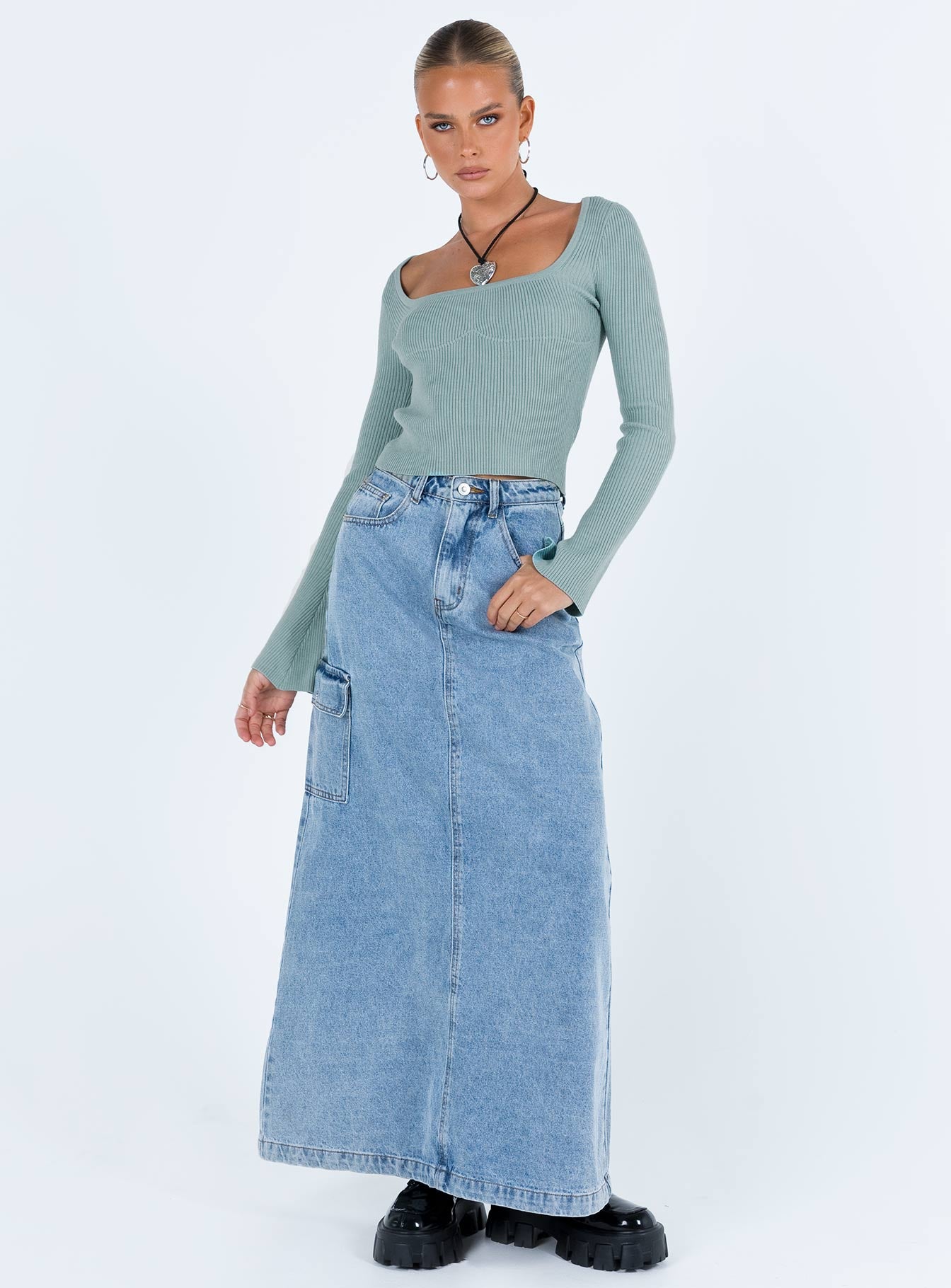 product Princess Polly Full Sleeves Scoop Neck  Unley Long Sleeve Top Blue