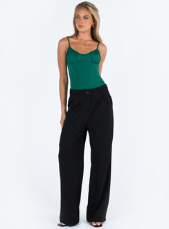 back view of model wearing Princess Polly Levey Bodysuit Green Sleeveless Scoop Neck 