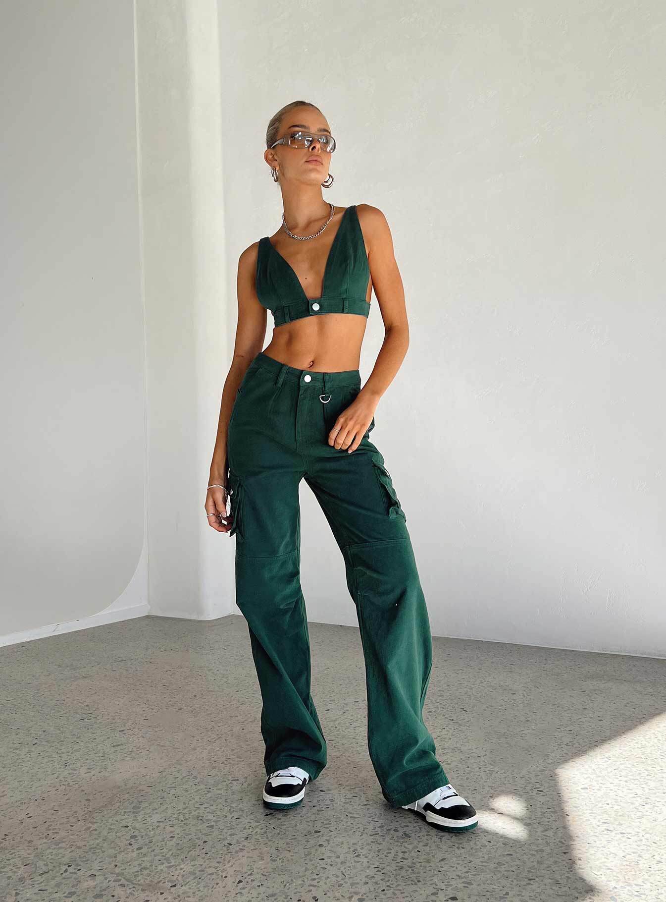 Green denim hot sale pants