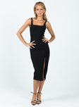 Front view of model wearing  front Princess Polly Scoop Neck  Malton Midi Dress Black