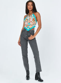 front view of model wearing Princess Polly Brea Top Blue Multi 