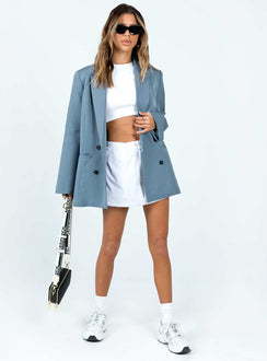 Oversized blazer in slate grey Double button fastening Twin front pockets Padded shoulders Lapel collar Split at back