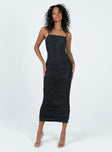 Front view of model wearing  front Princess Polly Crew Neck  Reeva Maxi Dress Black