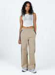 Front view of model wearing  front Princess Polly High Waisted Pants  Cayman Pant Beige