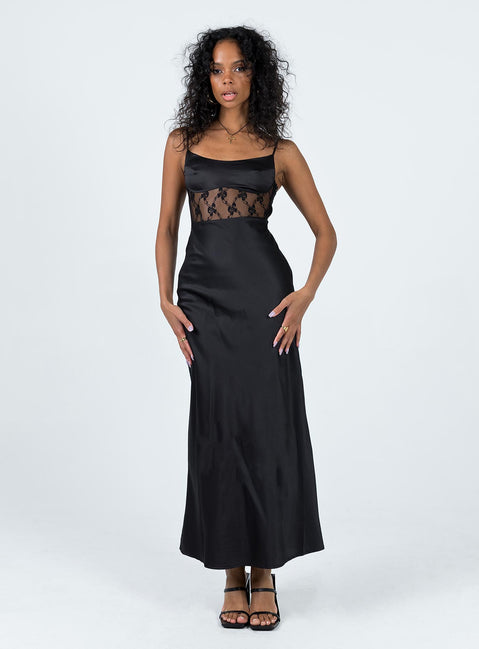 Front view of model wearing  front Princess Polly Crew Neck  Maybelle Maxi Dress Black