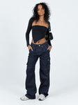 product Princess Polly High Waisted  Paige Mid Rise Cargo Jean Dark Wash Denim