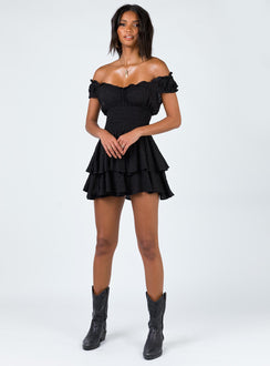 Romper Shirred waistband Ruffle detailing Elasticated neck & sleeves Can be worn on or off-shoulder Layered ruffle hem