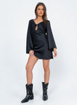 back view of model wearing Princess Polly Easton Long Sleeve Mini Dress Black 