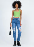 front view of model wearing Princess Polly Khaled Skinny Mid Wash Denim Jeans High Waisted 