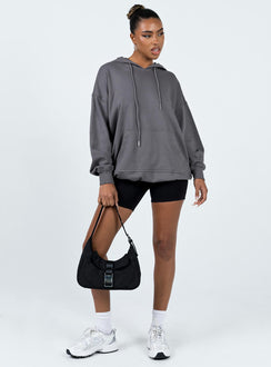 Front view of model wearing  front Princess Polly High Neck  Brunz Sweater Dress Charcoal