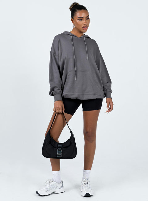 Front view of model wearing  front Princess Polly High Neck  Brunz Sweater Dress Charcoal