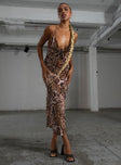 Front view of model wearing  front Princess Polly Crew Neck  JGR & STN Martine Maxi Dress Black / Brown