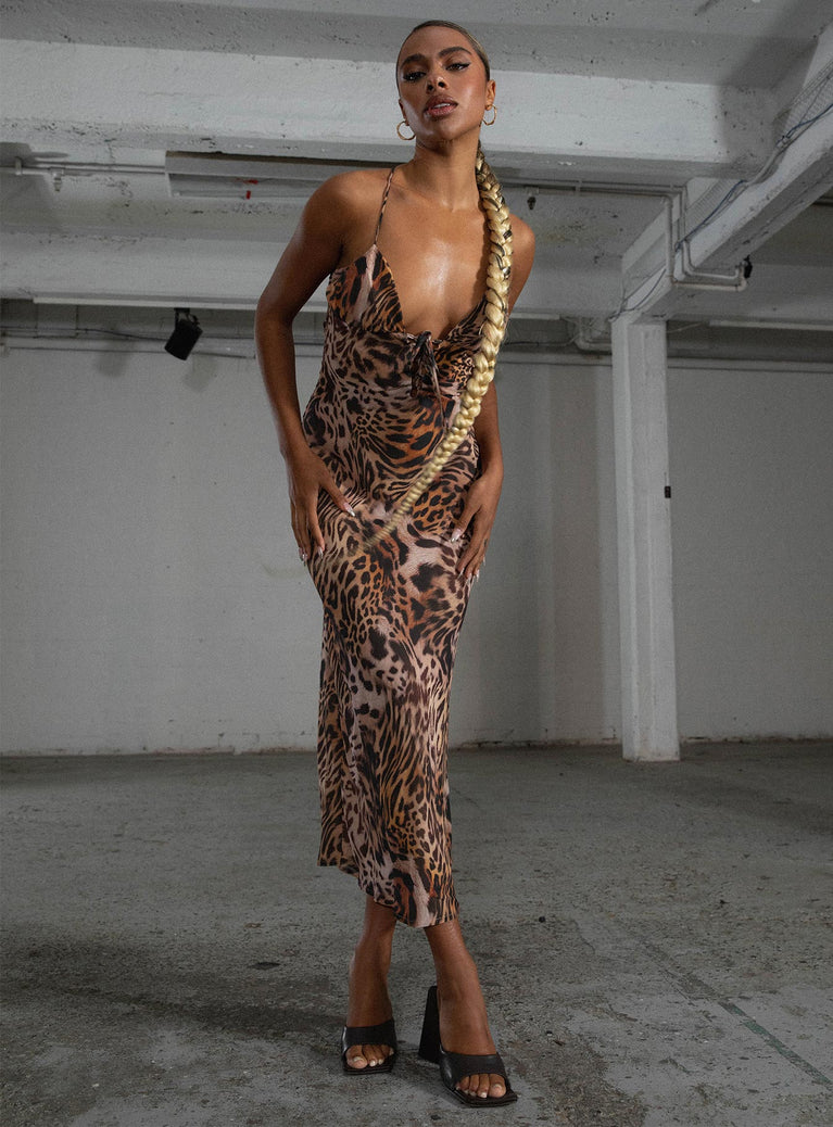 Front view of model wearing  front Princess Polly Crew Neck  JGR & STN Martine Maxi Dress Black / Brown