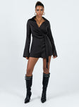 Playsuit Classic collar Plunging neckline Wrap style design with tie fastening Long sleeves Invisible zip fastening at side