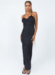 back view of model wearing Princess Polly Hudson Maxi Dress Black Sweetheart Neckline 