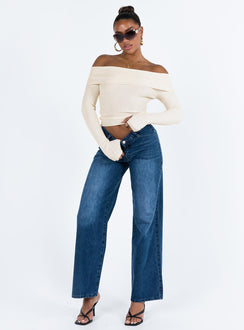 product Morley Off Shoulder Sweater Cream Princess Polly  Cropped 