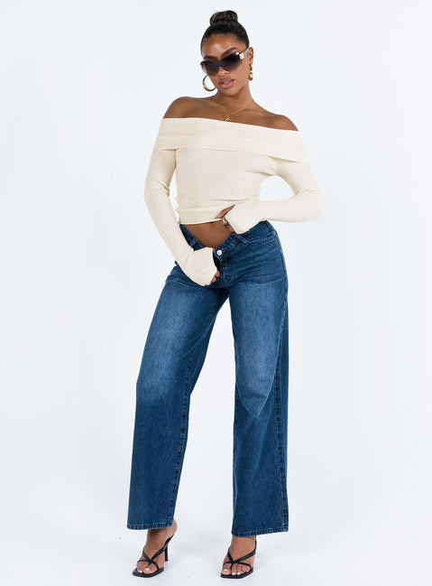 product Morley Off Shoulder Sweater Cream Princess Polly  Cropped 
