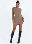 product Princess Polly Asymmetric Neckline  Agena Long Sleeve Mini Dress Brown