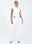 front view of model wearing Princess Polly Solita Bodysuit White Short Sleeves Boat Neck 