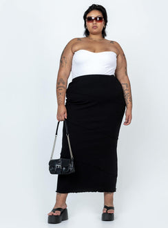 front view of model wearing Princess Polly Aston Strapless Bodysuit White Curve Sleeveless Sweetheart 