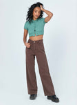 front view of model wearing Princess Polly Denver Denim Jeans Brown High Waisted 