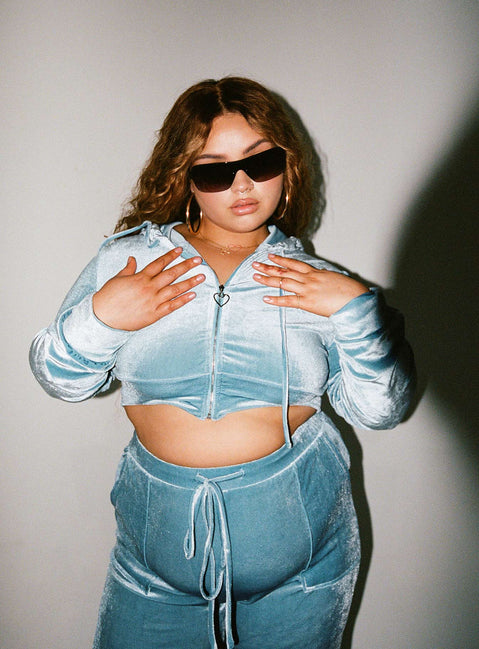 Velour Hoodie Blue Curve Princess Polly  Cropped 