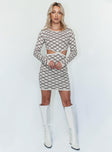 front view of model wearing Princess Polly Laurel Mini Dress Cream / Brown 