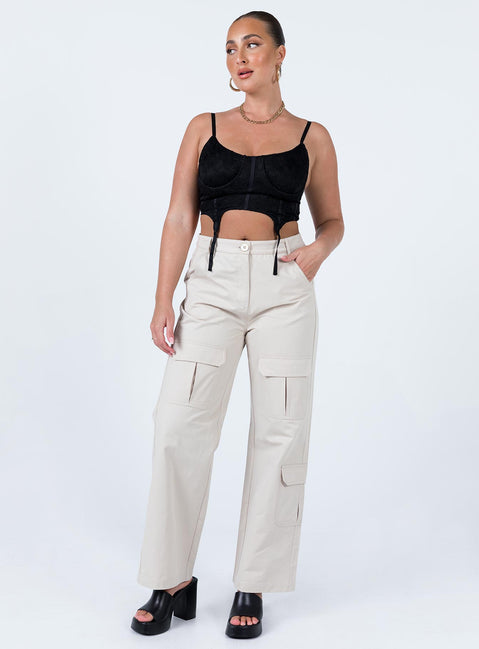 front view of model wearing Princess Polly Glenda Pants Beige High Waisted Pants 