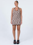 front view of model wearing Princess Polly Henri Mini Dress Brown / White 